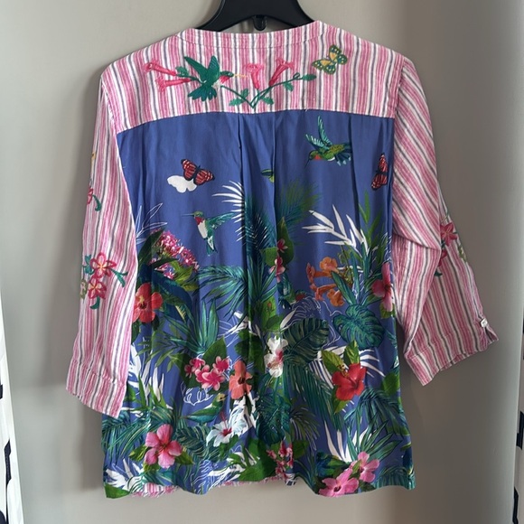 NWT John Mark Women’s embroidered floral button up tunic blouse petite large - Picture 7 of 10